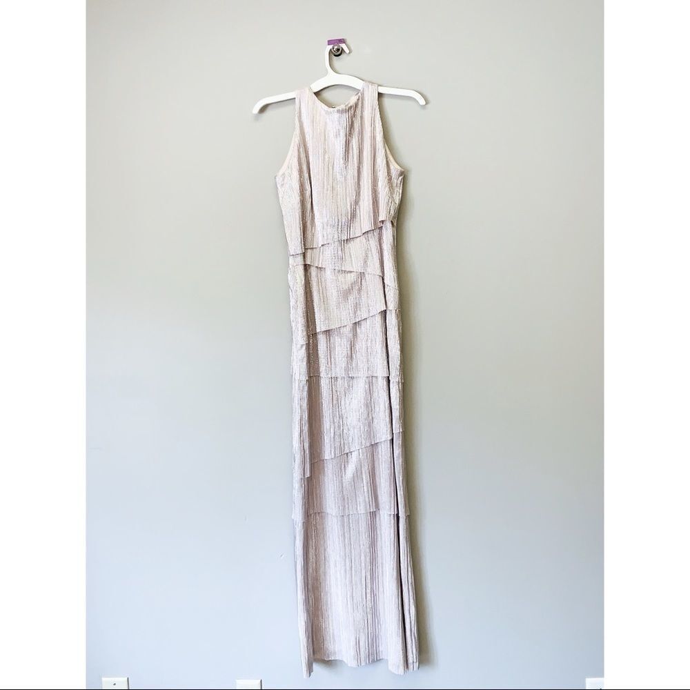 Teagan High Round Neck Tiered Pleated Gown NWT - Picture 2 of 3